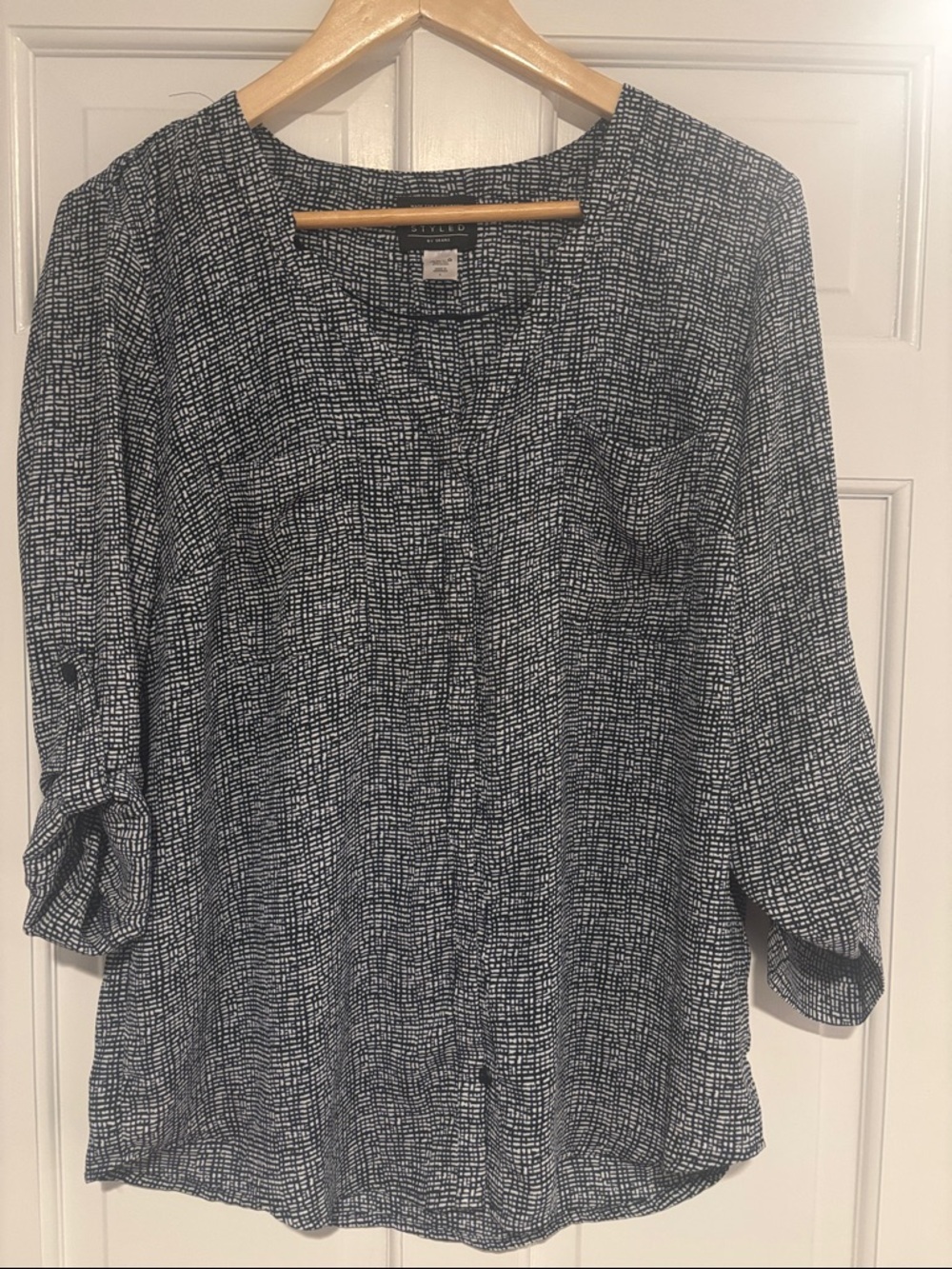 Style & Co. Black and White Textured Button-Down Shirt